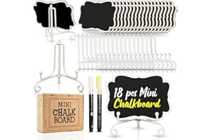 OLEOLETOY Mini Chalkboard Signs for Food Labels for Party Buffet, Small Place Cards or Name Tags with Iron Stand for Chafing Dish, Mimosa Bar Supplies, Wedding Chalk Board Sign with 2 Pens, 18 Pack White