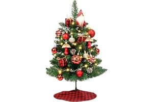 HOMDAILY Mini Small Christmas Tree, 2ft Artificial Small Table Top Christmas Tree with Gnome, Ball Ornaments and Buffalo Plai