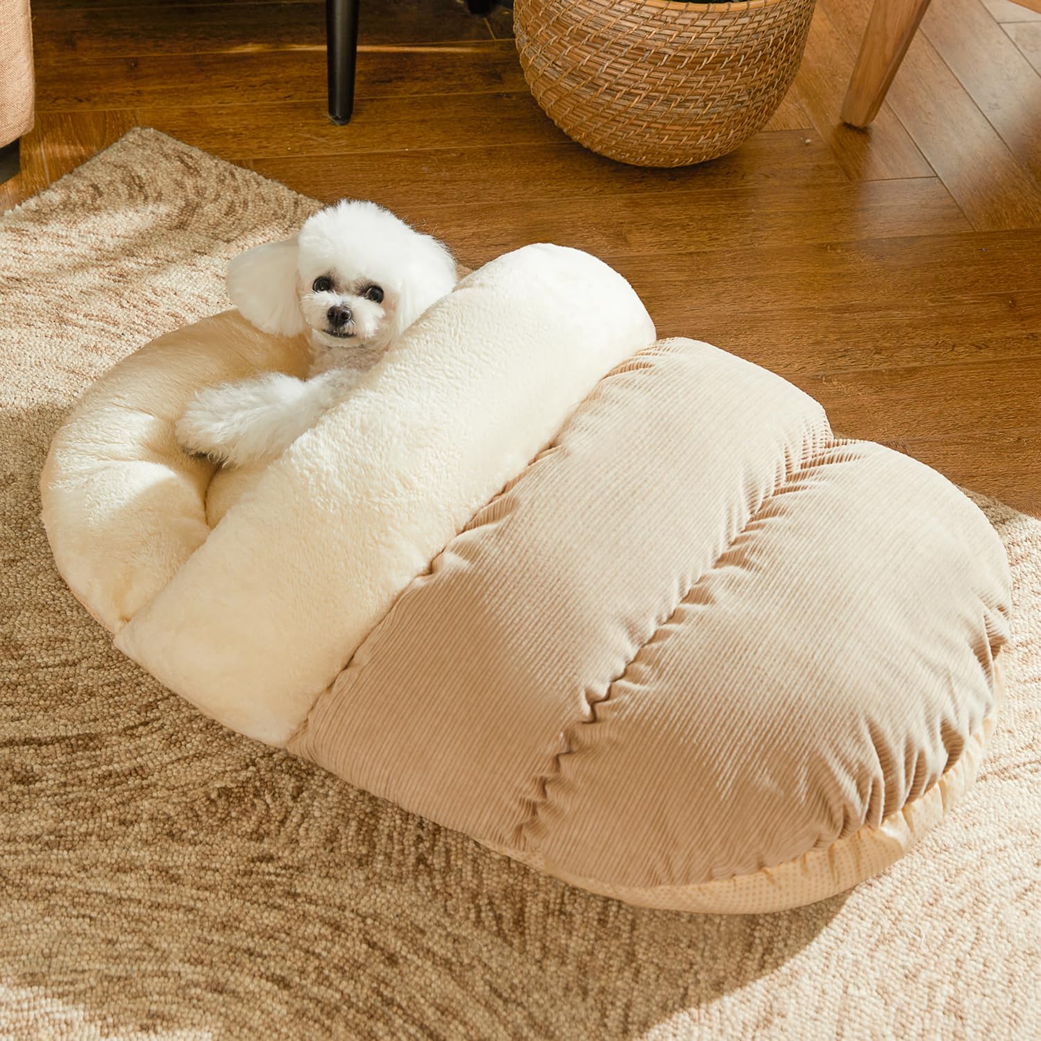 Photo 1 of Bed for Dog and Cat, Pet Bed, Ultra Soft Cute Plush Slipper Cat Cave Bed, Anti Slip Warm Pet House Nest, Self-Warming, Ideal for Indoor Use - Fits up to 25lbs (30"X22", L, Light Brown)
