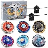 Gyros 6 Pieces Pack, Battling Tops Metal Fusion Starter Set with Stickers Two Launchers Gift Idea Toys for Boys Kids Children