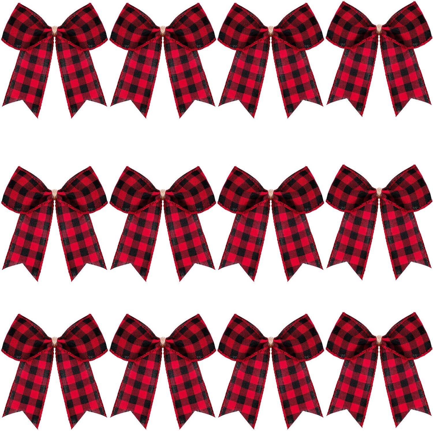 Bows & Ribbons - 12 Pieces Christmas Plaid Bows Buffalo Thanksgiving Fall Decorative Plaid Bows for Halloween Wreaths Tree Party Indoor Outdoor Home Decoration (Red and Black, 4 x 4 Inch)