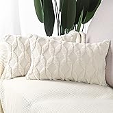 MADIZZ Set of 2 Soft Plush Short Wool Velvet Decorative Throw Pillow Covers 12x20 inch Beige Rectangular Luxury Style Cushion