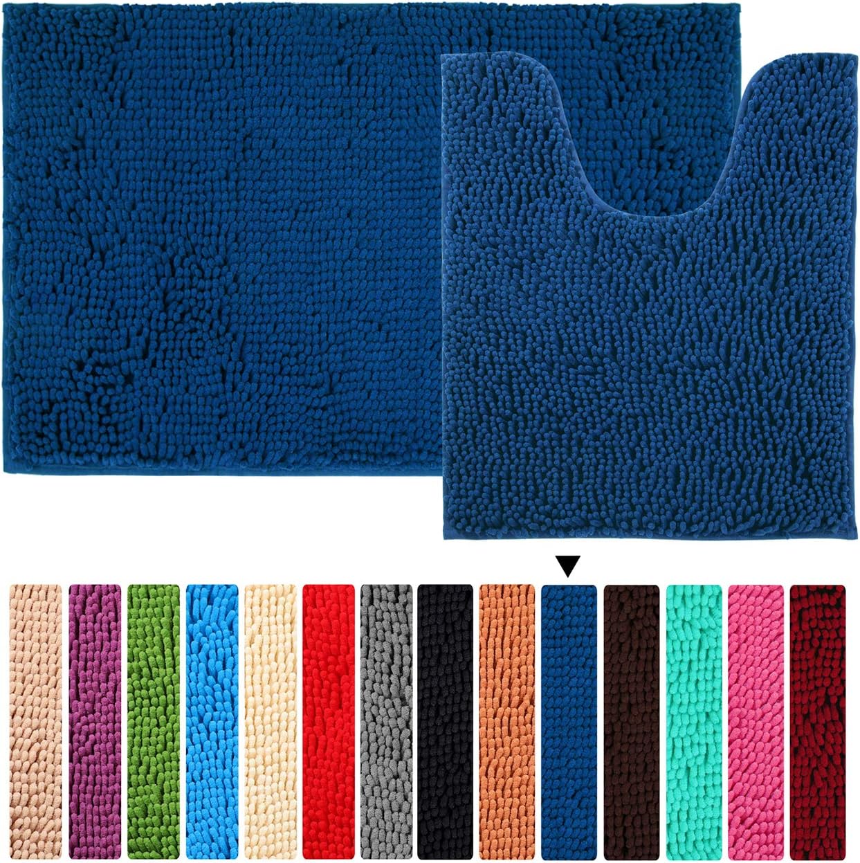 Dark Blue Bath Rug Set Floor Non Slip Bathroom Mat ORANIFUL