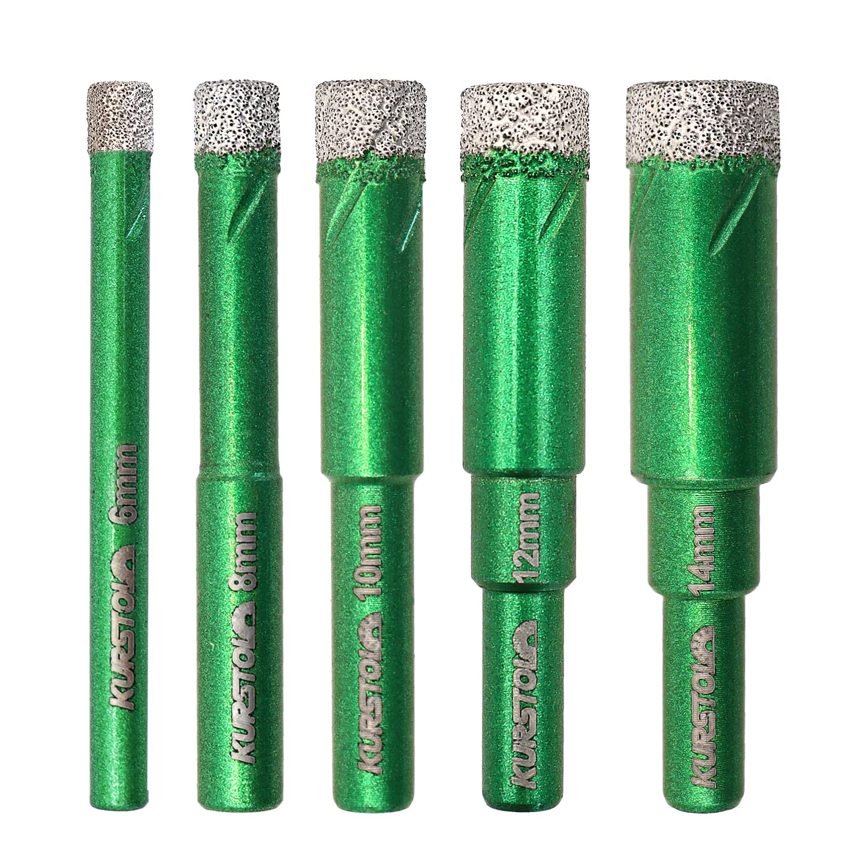 Dry Diamond Drill Bit Set - Diamond Tipped Hole Saw Bit for Porcelain Tile Ceramic Marble Granite Stone,Diamond Core Drill Bit Kit Round Shank Fixed on Drills,No.K5(6/8/10/12/14mm)