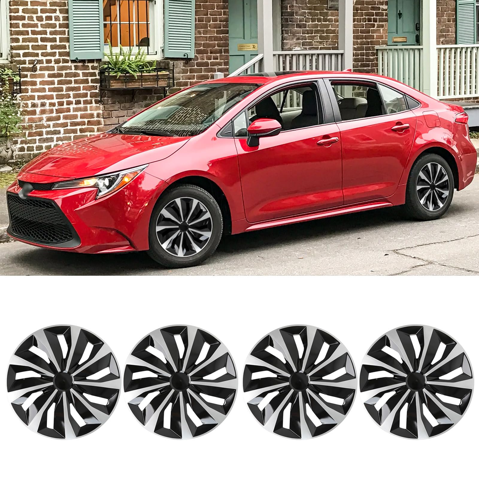 Photo 1 of DREAMIZER 16 Inch Hubcaps Set Universal Wheel Rim Covers Replacement Snap on Hub caps Silver Black Full Hubcaps Set of 4 Compatible with Honda Toyota Corolla Nissan Most Cars SUV Truck