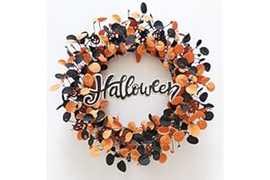 TOKCARE Halloween Wreaths for Front Door,22 inch Pumpkin Wreath Fall Decorations for Home with Wood Pumpkins Thanksgiving Decorations with Glitter Sign