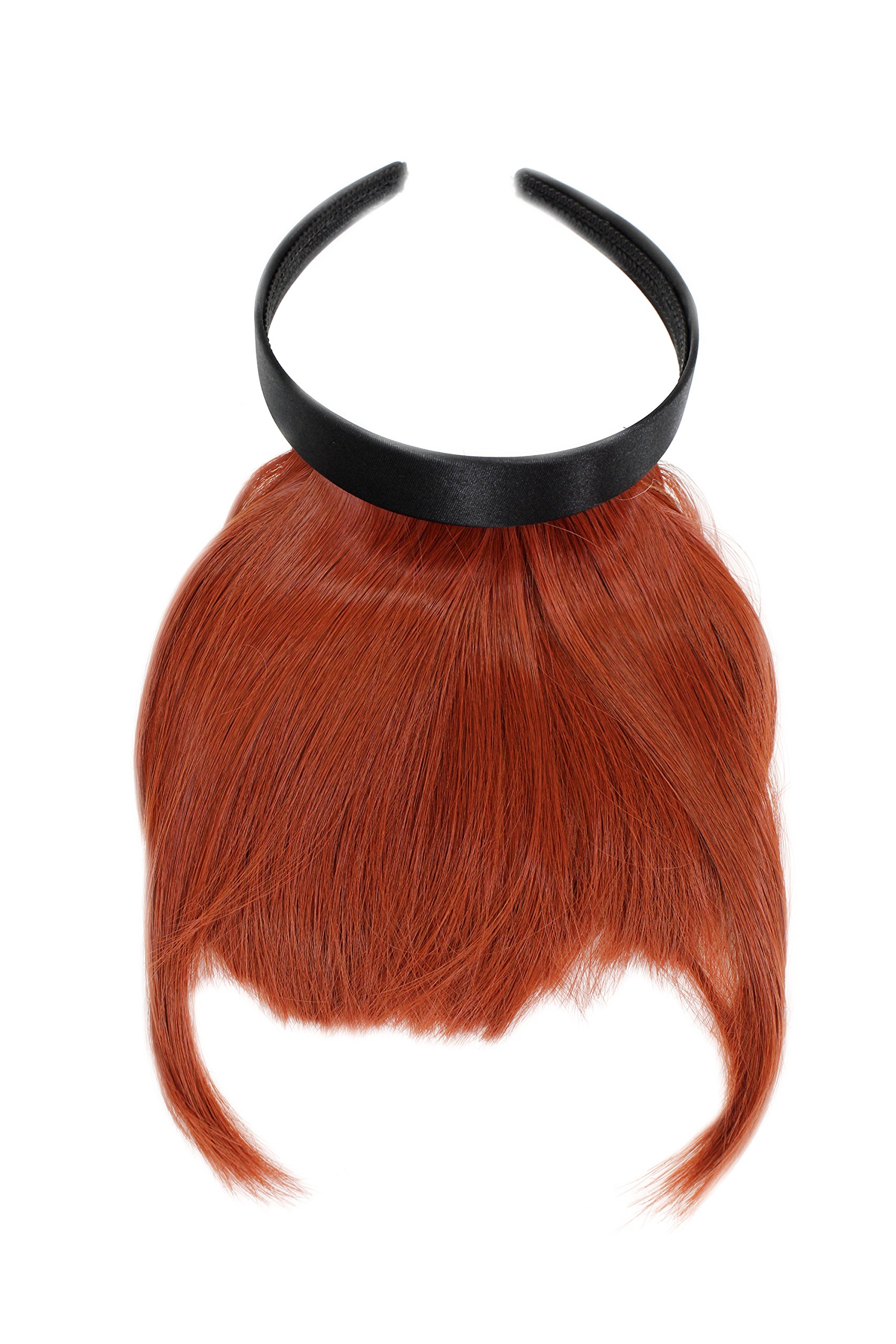 Hair Piece Clip in Bangs Fringe with hair circlet long framing strands synthetic fiber red HA071T-350