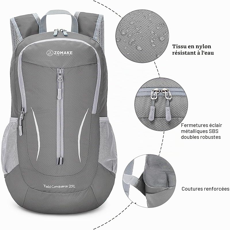 Sac a Dos Pliable Ultra Léger - Sac à Dos Pliable De Randonnée Petit Packable Daypack 25L Pour Femme Homme Sports Et Plein Air(Gris Foncé) — photo 5 sur 7