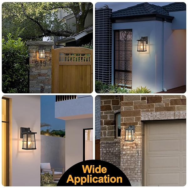 ALVIME OUTSIDE WALL LIGHTS, 10 INCH EXTERIOR FRONT PORCH LIGHT FIXTURES, WATERPROOF OUTDOOR WALL LANTERN FOR HOUSE FRONT DOOR, ENTRYWAY, GARAGE, PATIO, E26 BASE&CLEAR SEEDY GLASS