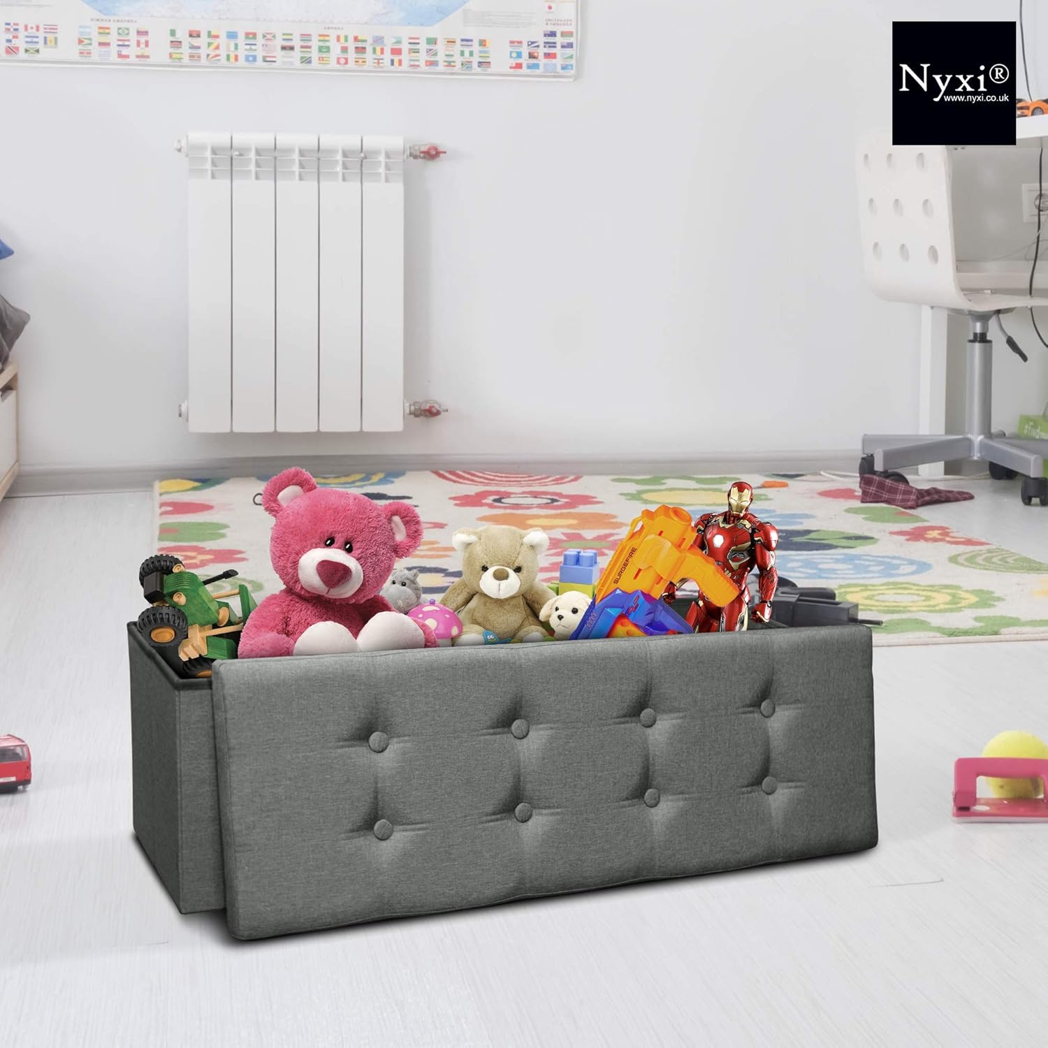 Nyxi Foldable Ottoman Storage Box,110x38x38cm, 120L Capacity Fabric, Multi-Purpose 3-Seater, Foot Stool - Image 5