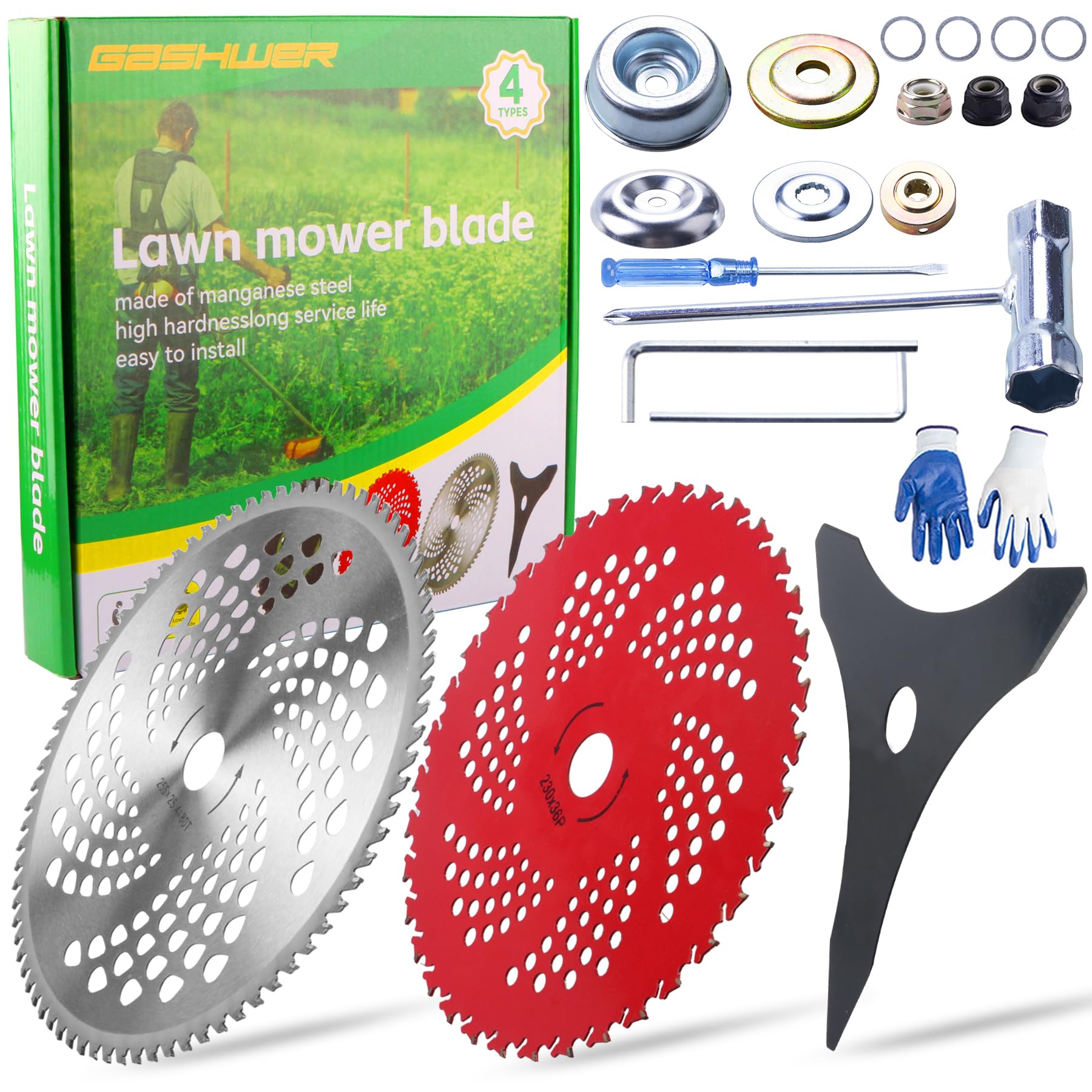 Photo 1 of 10" x 80T Carbide Tip Brush Cutter Trimmer Blades & 9" x 36 Teeth Carbide Tipped Blades & 10" x 3 Teeth Carbon Blades with Adapter Kit