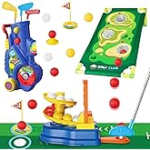 Qutumill Toddler Golf Clubs Set for Ages 3 4 5 6 7 Years Old, 2 in 1 Kids Golf Clubs Toy with Golf Cart, Ball Launcher, 20 Balls, Golf Board, Putting Mat - Indoor Outdoor Mini Golf Set Sport Toys