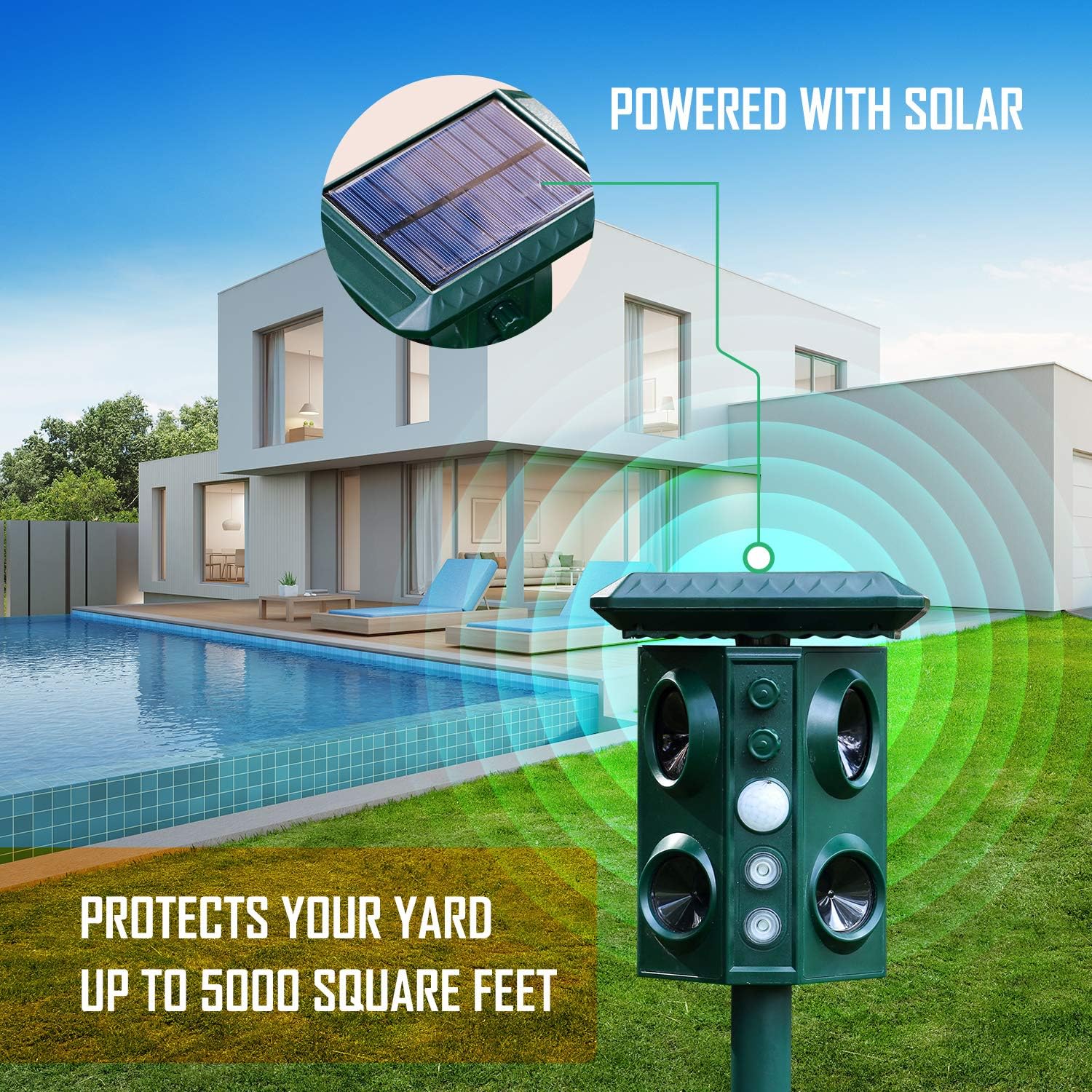 Gold Label Solar Power Ultrasonic Outdoor Waterproof Animal Repeller | Solar & Battery-Powered Pest Repellent Stakes with LED Lights & PIR Sensor | Repel Mole, Chipmunk, Gopher, Raccoon, Rabbit : Garden & Outdoor