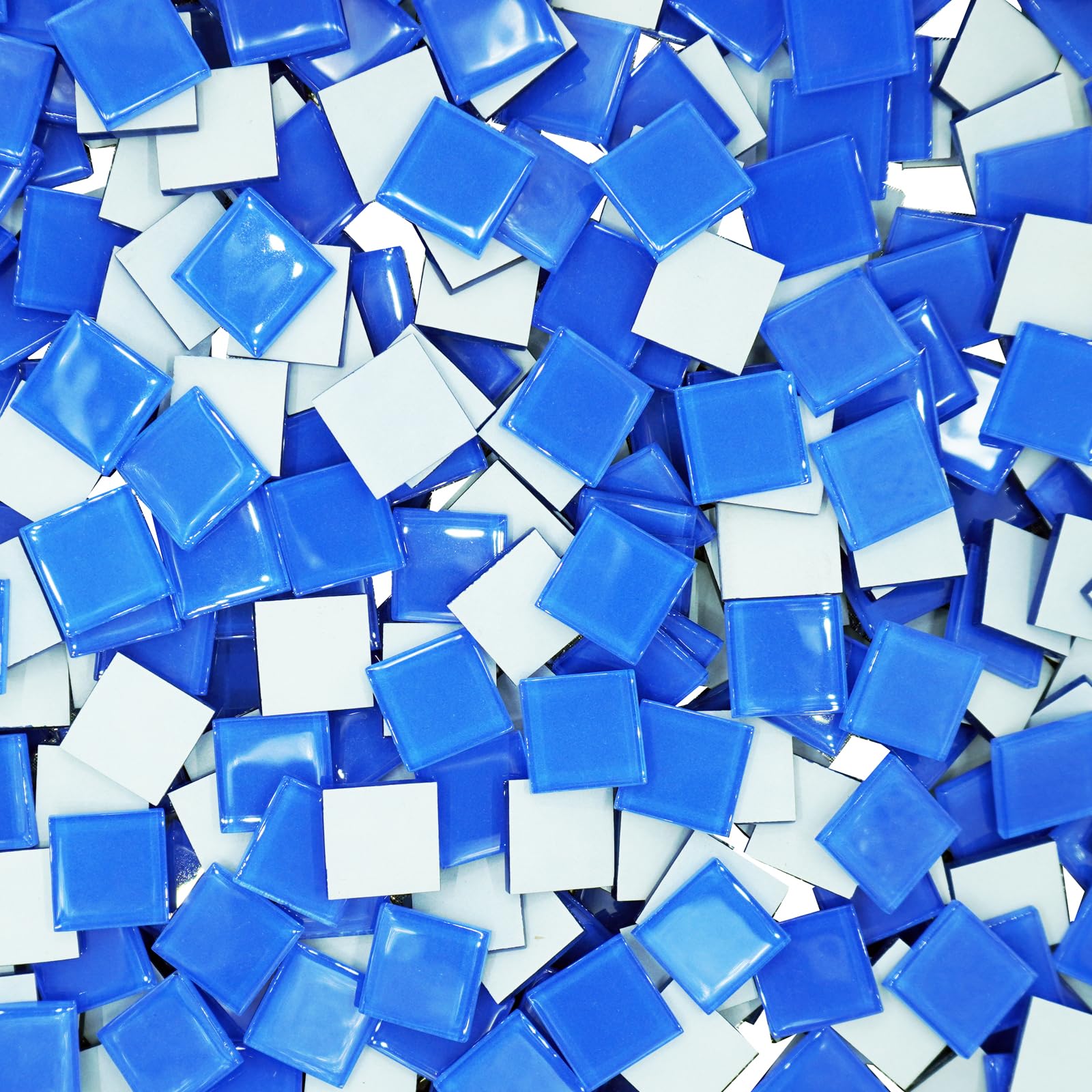Photo 1 of 1LB Large Size Blue Mosaic Tiles for Crafts Bulk, 1Inch 12 Colors Options Big Square Shaped Glass Tiles Stained Pieces for Home Handmade Gifts Mosaic Project Supplies