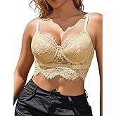 Avidlove Bustier Tops for Women Lace Sheer Floral Crop Top Shirts (Beige X-Small)
