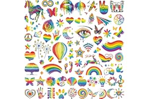 JEEFONNA 23 Sheets Glitter Pride Tattoos, More than 120 PCS Glitter LGBT Rainbow Temporary Tattoos, Glitter Pride Temporary Tattoos, Waterproof Rainbow Flag Tattoo Stickers for Pride Equality Parades