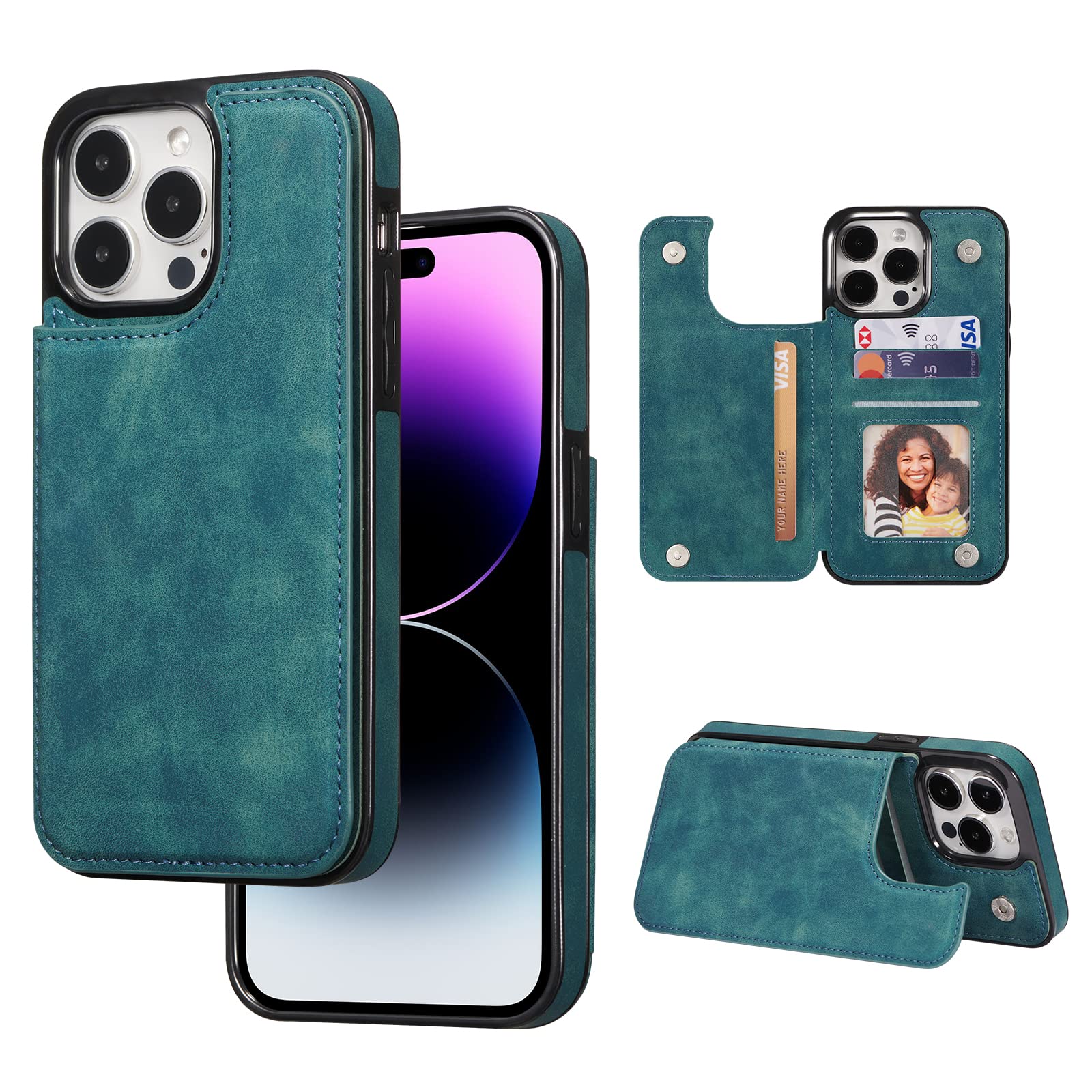 ZTOFERA Compatible with iPhone 14 Pro Max Phone Case, Premium PU Leather Flip Wallet Matte Back Case with Card Holder Magnetic Clasp Stand View Shockproof Soft TPU Back Cover, Green