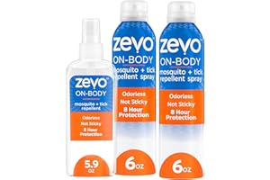 Zevo On-Body Tick & Mosquito Repellent Spray - 8-Hour Insect & Bug Spray - Odorless, Non-Sticky Formula for The Whole Family (1 Pump Bottle & 2 Aerosol Bottles)