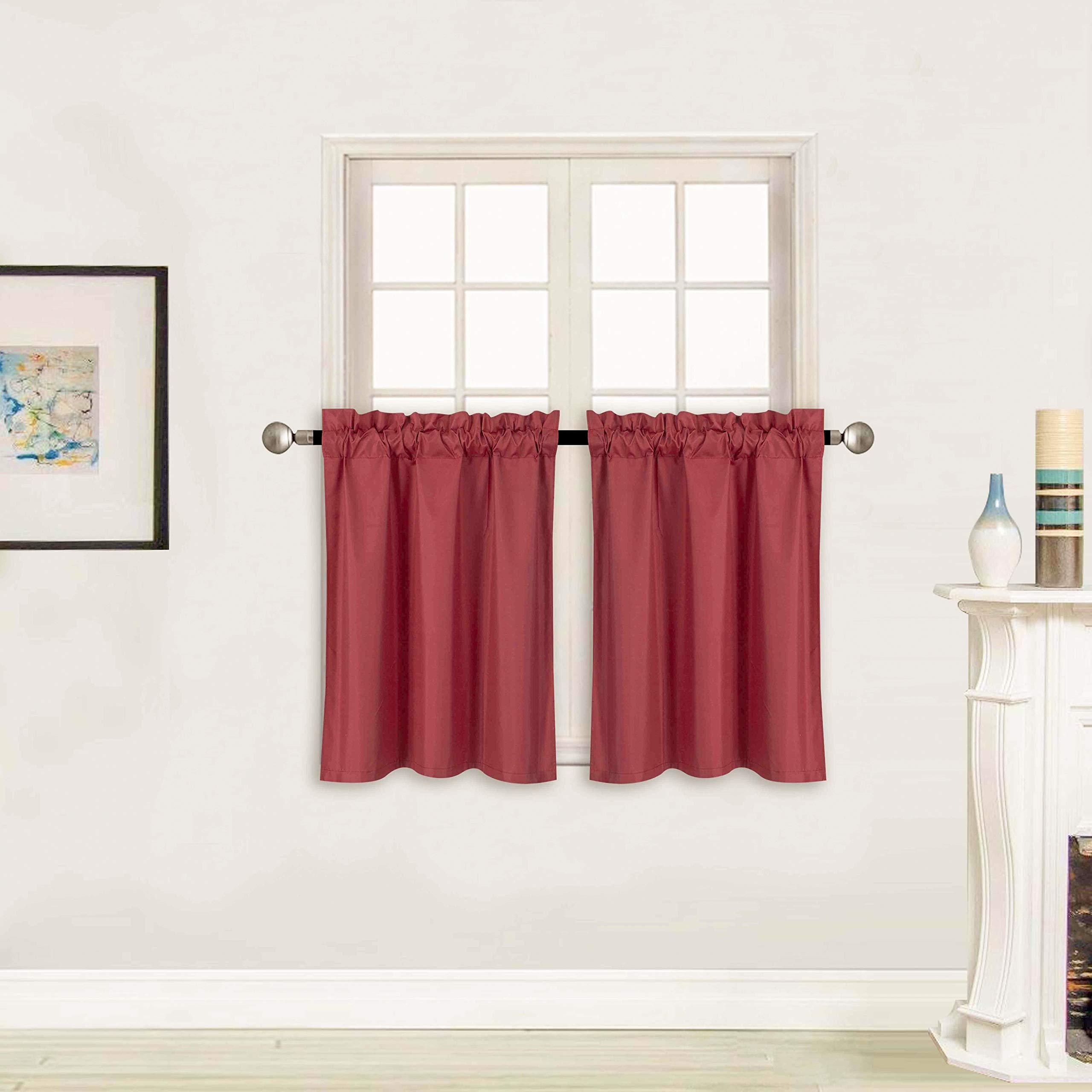 Better Home Style 100% Blackout 2 Tiers Window Treatment Curtain Insulated Drapes Short Panels for Kitchen Bathroom Basement RV Camper or ANY Small Window M3024 (Burgundy, 2 Panels 28"W X 24"L Each)