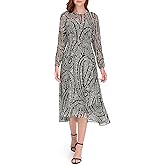 Tommy Hilfiger Women's Long Sleeve High Neck Chiffon Hi Lo Midi Dress
