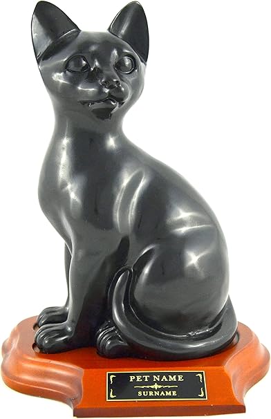 Amazon Com Lovedpet Faithful Feline Pet Cremation Urn With Wood Base And Custom Engraved Name Plaque For Cats Black Sitting With Base Pet Supplies