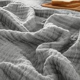 PHF 100% Cotton Muslin Blanket King Size 108"x90", 4-Layer Lightweight Gauze Throw, Breathable Cloud-Soft Minimalist Blanket for Bed, Couch, Camping & Baby, Grey, Ideal Gift