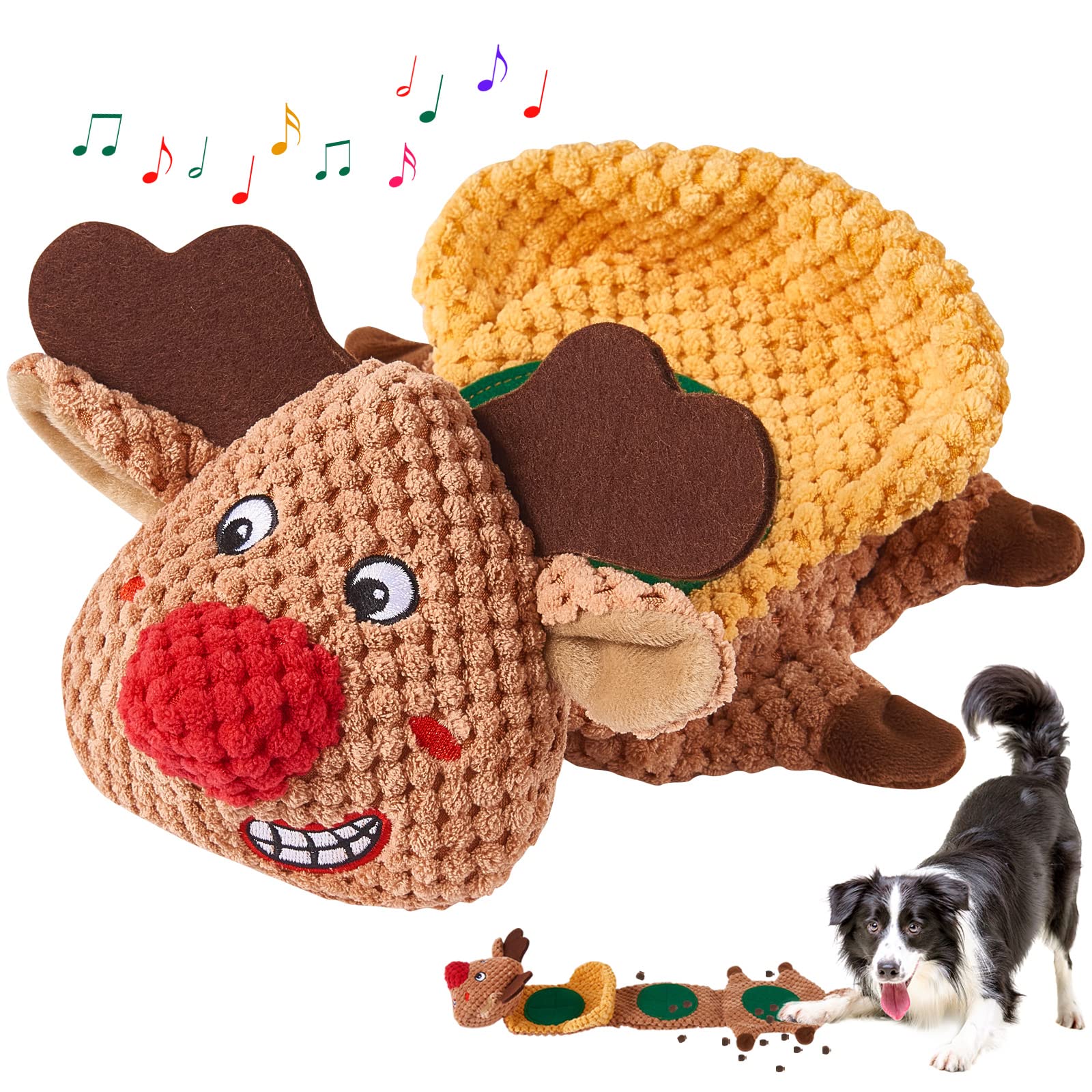 Yzmewael Christmas Dog Puzzle Toys for Boredom, Reindeer Squeaky Dog Toys for Foraging Instinct Training, Interactive Tough Dog Chew Toys for Small, Medium, Large Breed Dogs
