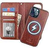 Bocasal for iPhone 12 Pro Max Wallet Case Compatible with MagSafe Wireless Charging, RFID Blocking Magnetic Leather Case with Card Slots Holder Kickstand Detachable Wrist Strap 6.7 Inch (Brown)
