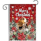 Christmas Beagle Garden Flag Merry Christmas Dog Yard Flag for Outside Xmas Flags 12x18 Double Sided Red Poinsettia Garden Flags Winter Porch Decorations Outdoor