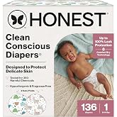 The Honest Company Daytime Daytime Diapers, All the Alpacas, Size 1, 136 Ct | Baby Diapers, Size 1 (8-14 Lbs), 136 Ct. Hypoal