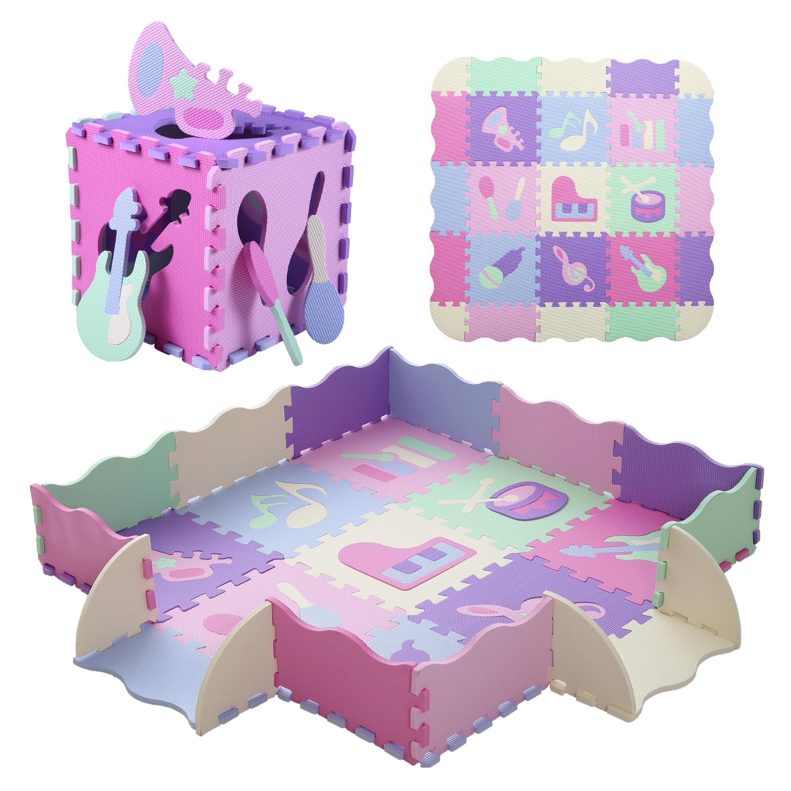 Photo 1 of Tamiplay Foam Play Mat for Kids?25Pcs Square Interlocking Puzzle Floor Mat?Baby Play Mat Floor Mat Foam Puzzle Playmat for Toddlers with Fence?Musical Instrument-CSH016