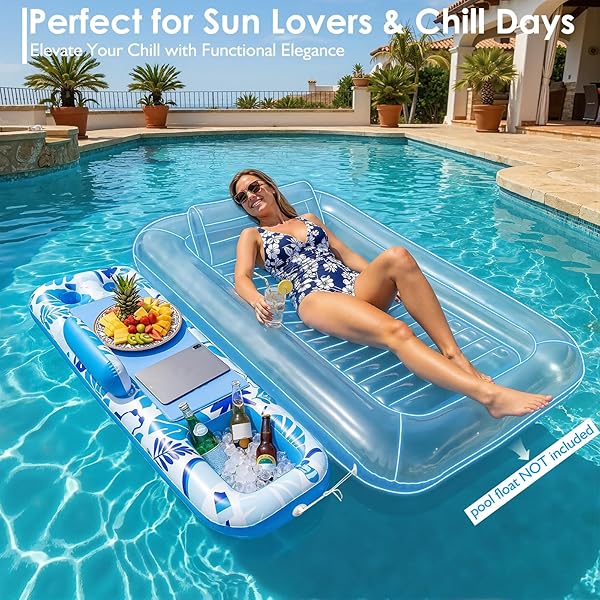 INFLATABLE TRAY FOR TANNING POOL FLOAT – 61″ L X 18″ W EXTRA LARGE TRAY WITH NON-SLIP AND COOLER CONTAINER, DESIGNED FOR SUNBATHING BED, TANNING LOUNGE & WATER BLOW UP, BALL PIT, PARTY GIFTS