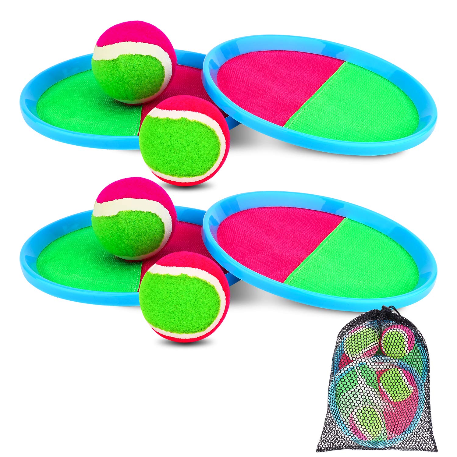 Ayeboovi Paddle Toss and Catch Ball Set - Self Stick Paddle Game with 4 Paddles, 4 Balls and 1 Storage Bag