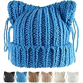 Babalet Cat Ear Beanie for Women Warm Winter Cap Chunky Knit Crochet Hat Slouchy Fox Hat Women Winter Trendy Headwear