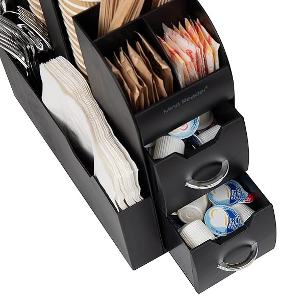 MIND READER SINGLE SERVE COFFEE POD DRAWER AND CUP CONDIMENT SET, 2 PCS., 36 POD CAPACITY, 5.35″L X 11.25″W X 11.15″H, BLACK