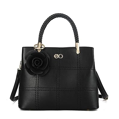 E2O Solid Black Satchel With Long Belt