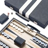 Lingle 15inch Backgammon Sets for Adults, Classic Backgammon Board with Unique Checkers Dice, Faux Leather Exterior and Velvet Interior, Portable Backgammon Travel Set (Blue)
