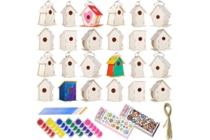 ILHSTY 24 Pack Large DIY Bird Houses Kits for Kids, Kids Craft Kits Wood Houses for DIY Crafts Class Parties, 24 Birdhouse Kits with 24 Paint Strips & Paintbrushes & Stickers for Children to Build & Paint…