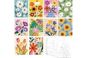 Nuberlic 10 Packs 8X10 Pre Drawn Canvas for Painting for Kids Floral Pre Printed Canvas Painting Kit Vibrant Botanical Pre Drawn Canvas to PaintGirls Night Party Supplies