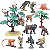 Kukifun 16PCS Monkey Animal Figures Set, Assorted Wild Primate Toys with Sloth, Mandrill, Ring-Tailed Lemur Gorilla and Trees