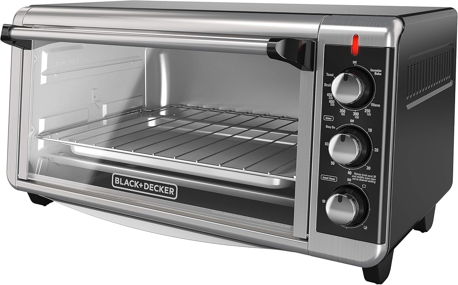 BLACK+DECKER TO3250XSB 8-Slice Extra Wide Convection Countertop Toaster Oven, Includes Bake Pan, Broil Rack & Toasting Rack, Stainless Steel/Black: Kitchen & Dining
