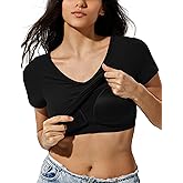 ZeroBound Built in Shelf Bra Crop Tops - V Neck Basic Casual Crop T Shirt, Short Sleeve Y2k Tee for Women