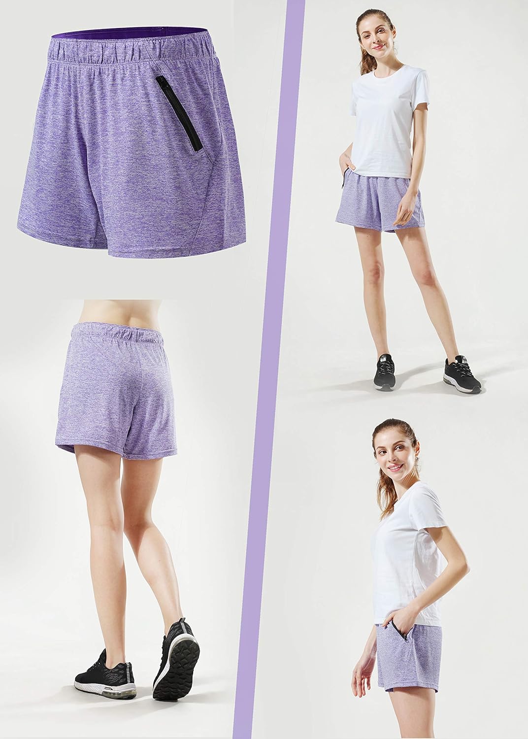 Liberty Imports Pack of 5 Women's Quick Dry Heather Yoga Training Shorts with Zipper Pockets at  Women’s Clothing store