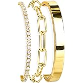 Gokeey Gold Bracelets for Women Non Tarnish Dainty 14K Gold Plated Bangle Cuff Bracelets Stack for Women,Waterproof Stackable Bracelet Gold Jewelry Trendy Gifts Adjustable