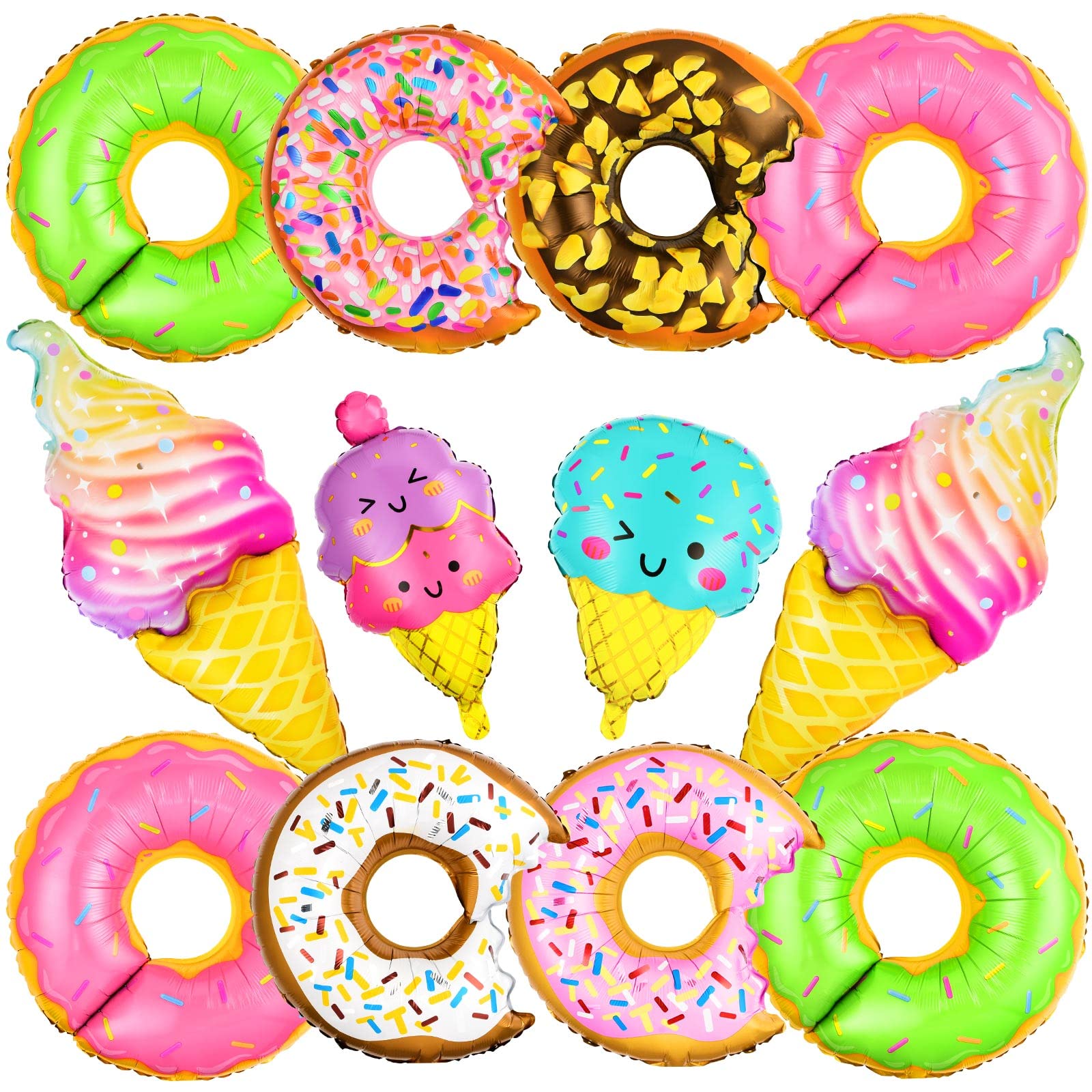 Photo 1 of ?12 PCS Large Donut Ice Cream Foil Balloons, Multicolor Sweet Candy Mylar Balloons, Huge Donut Ice Cream Themed Party Decorations for Spring Baby Shower Birthday Party Decor