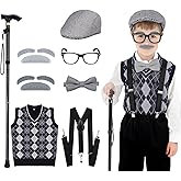 CONNICS Kids 100 Days of School Costume for Boys,Toddler old man costume for Kid, Grandpa Vest Set for Child