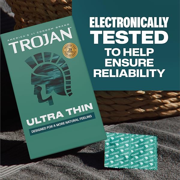 TROJAN ULTRA THIN LATEX LUBRICATED CONDOMS FOR MEN, THIN CONDOMS FOR A MORE NATURAL FEELING, PREMIUM LATEX TO HELP REDUCE RISK OF PREGNANCY AND SEXUALLY TRANSMITTED INFECTIONS (STIS), 36 COUNT