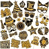 30 Pcs New Year Photo Booth Props 2026 New Year’s Eve Party Supplies 2026 Photobooth Props for DIY Masquerade Theme Party Decoration (Black Gold)