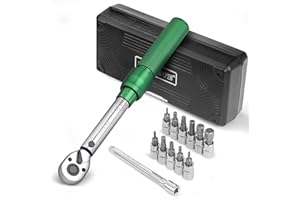 UYECOVE 1/4 Inch Drive Torque Wrench Set 2-20 Nm, 13Pcs Bike Torque Wrench, Bicycle Torque Wrench & MTB Tool Kit, with Allen Hex, Torx Sockets, Extension Bar, Green