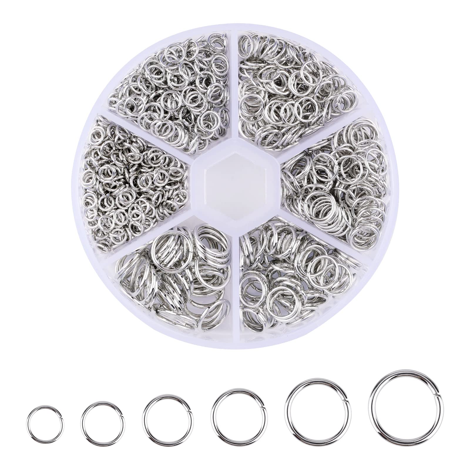 LUTER 1000pcs Open Jump Rings, Metal O-Ring Plated Round Ring Connectors, Dark Silver for Choker Necklace Bracelet Chain, DIY Making Jewelry Supplies Findings and Repair (4mm 5mm 6mm 7mm 8mm 10mm)